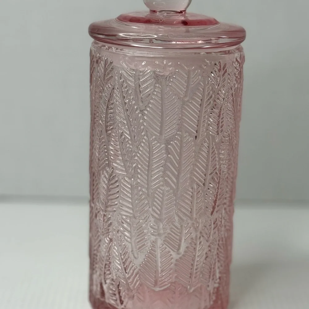 Lifestyle Products Pink Embossed Glass Container Jar With Lid